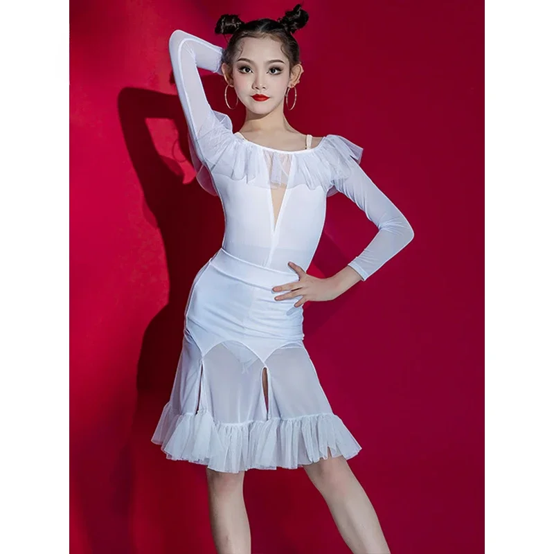 Latin Dance Skirt Competition Clothing Children's New Training Clothing Girls Latin Dance Performance Clothing 2-piece Set