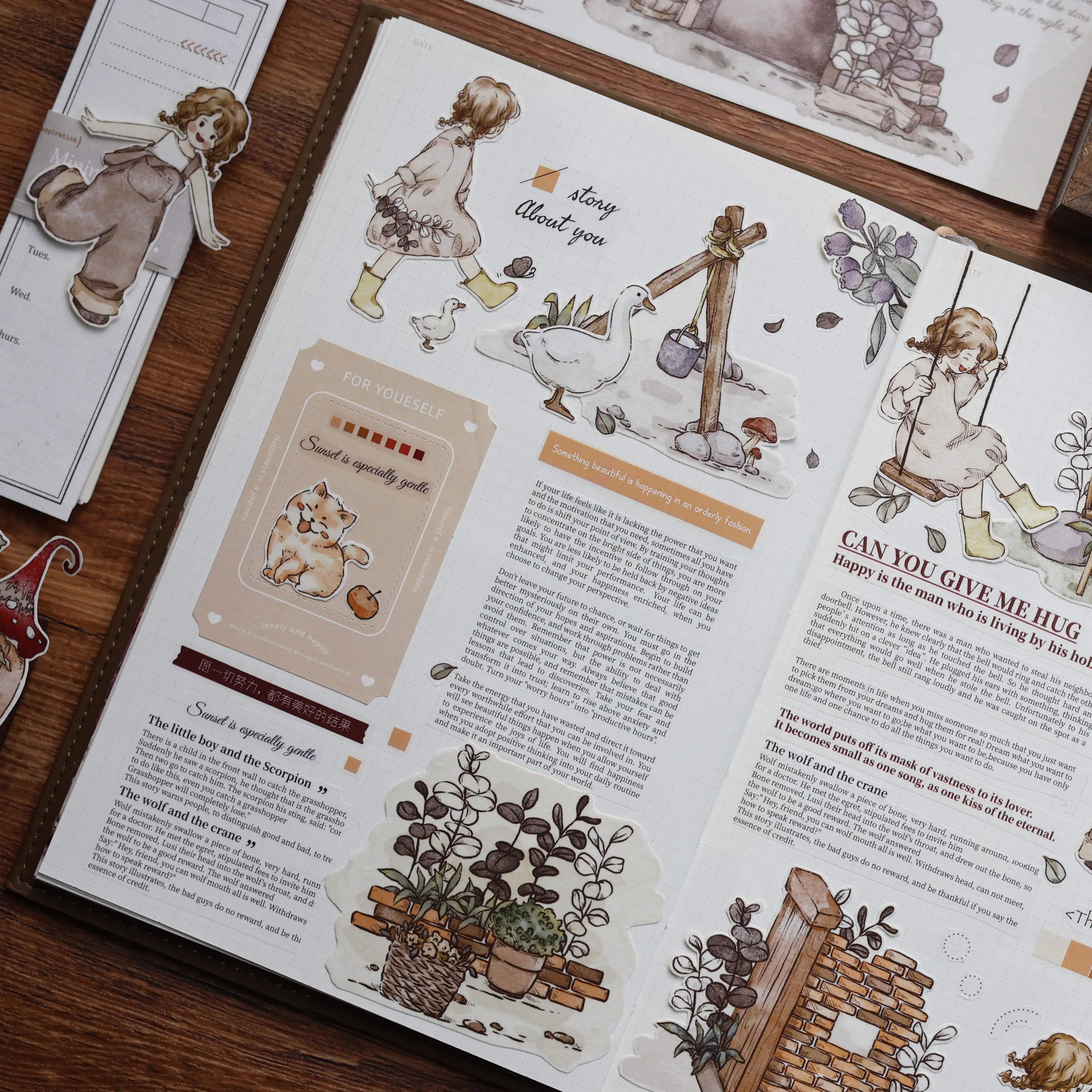 Little Cute Girl In Small Town Vintage Picture Book Style Figure Washi Masking PET Tape Roll