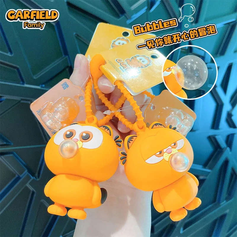 The Garfield Movie Garfield Cat Blow Bubbles Keychain Figure Cute Packback Pendant Christmas Lovely Gifts