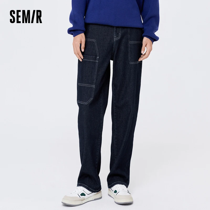 Semir Jeans Men 2023 Winter New Brushed Basic Solid Color Pants Workwear Fashion Street Trendy Trousers