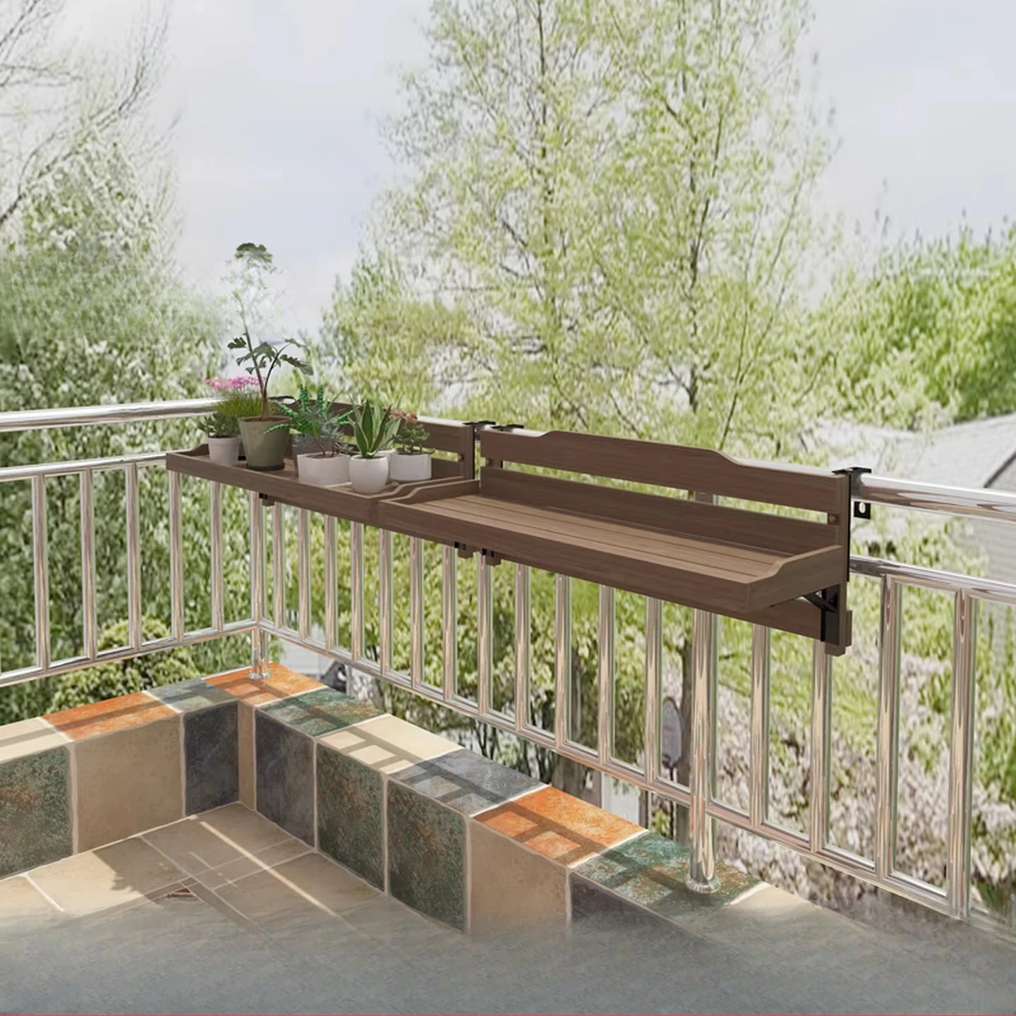 Solid wood balcony railing anti-corrosion wood flower stand hanging