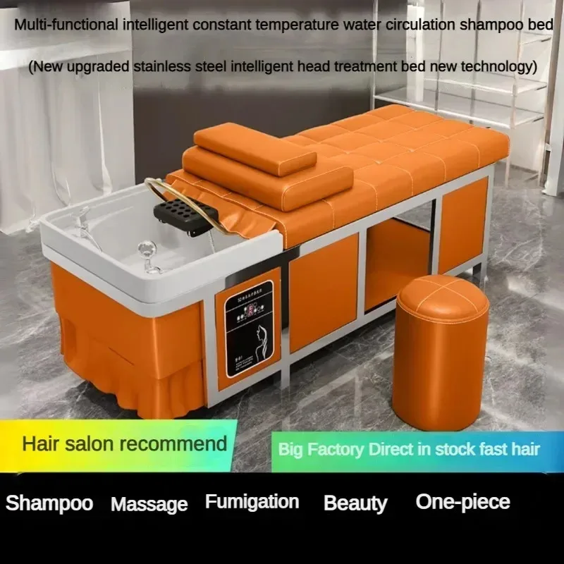 2026 High-end Stainless Steel Hair Treatment Shampoo Bed Barber Special Lying Beauty Salon Thais Water Circulation Massage Bed