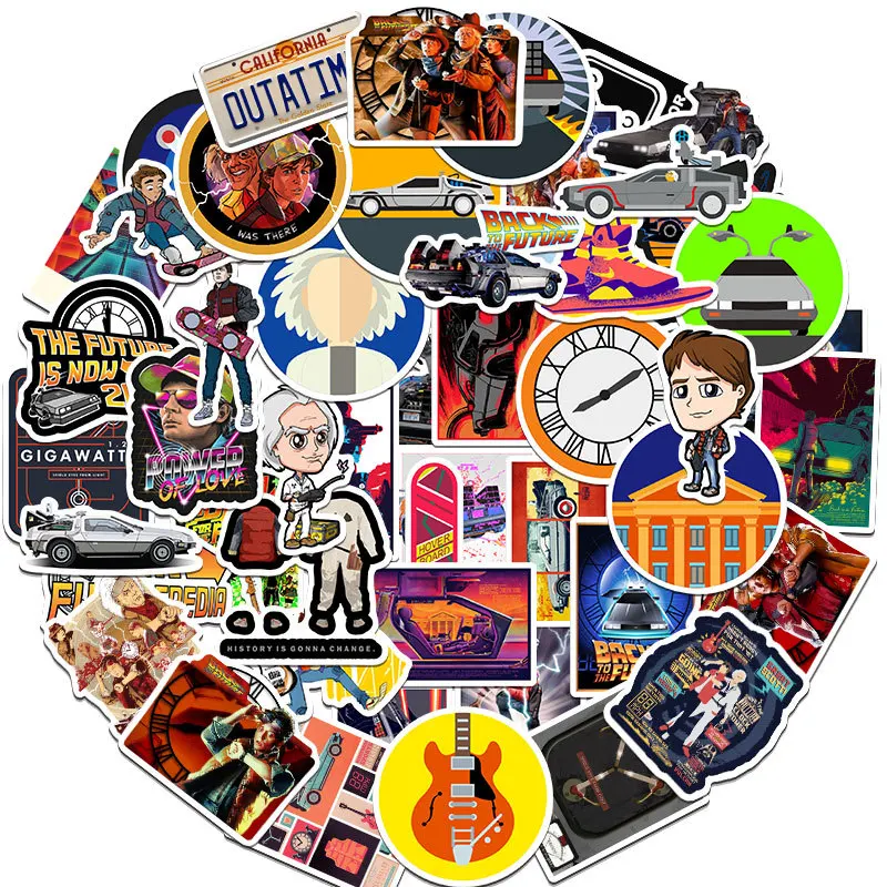 50Pcs Back To The Future Stickers Outatime DIY Stickers Scrapbooking Phone Luggage Skateboard Waterproof Decals