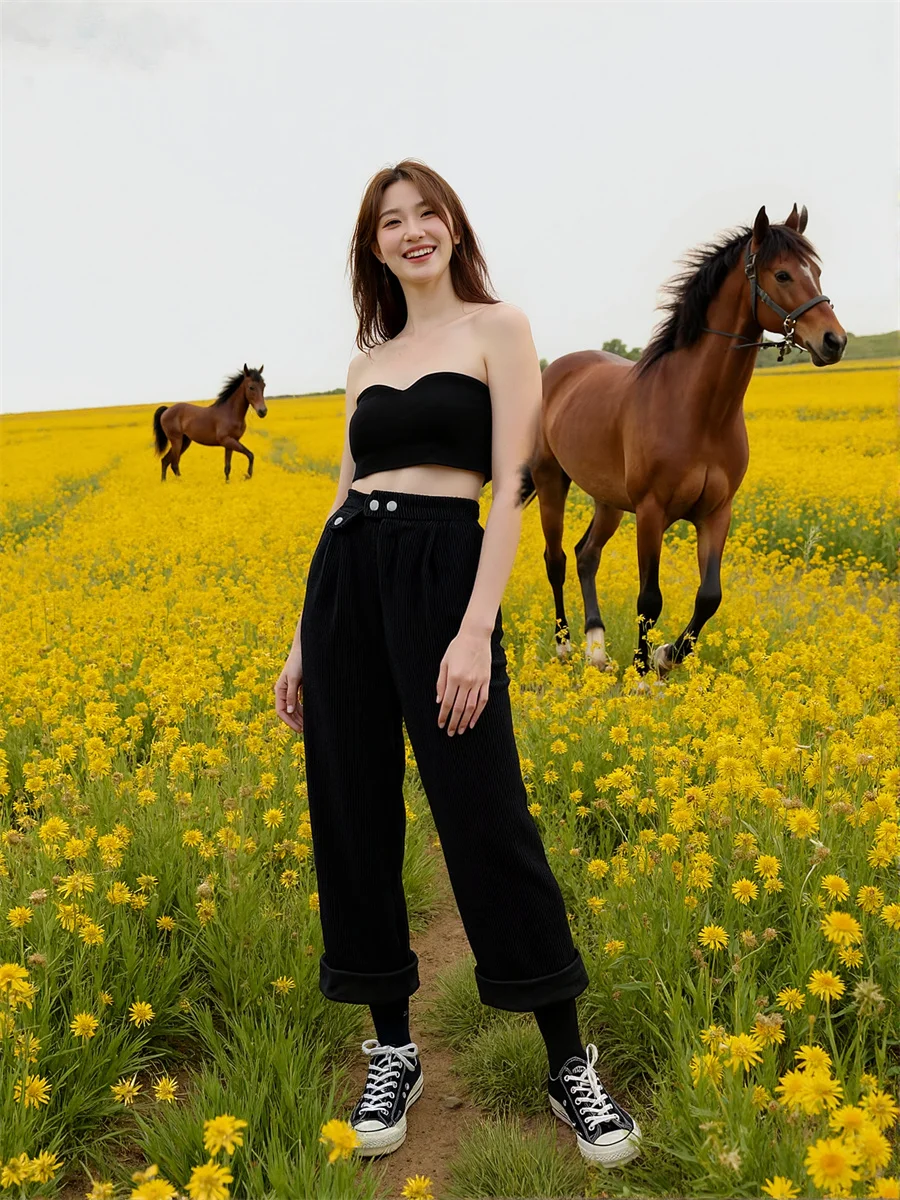 امرأة السراويل حجم كبير فضفاضة عالية الخصر خمر مستوحاة الرجعية موضة واسعة الساق عادية أنيقة مكتب سيدة ملابس العمل الكلاسيكية