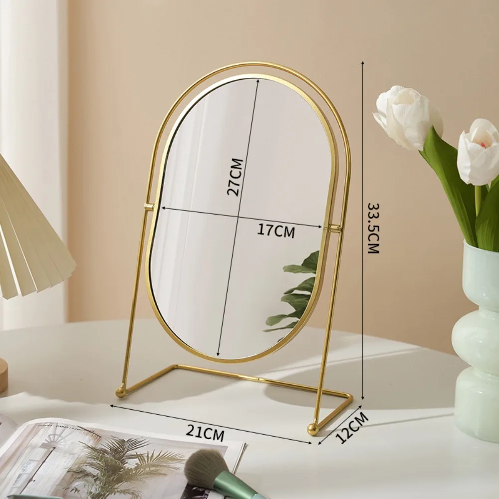 Iron Art Nordic Makeup Mirror Iron Frame Oval Desktop Stand Mirror Direct Color 360° Rotatable Vanity Mirror Student Dormitory