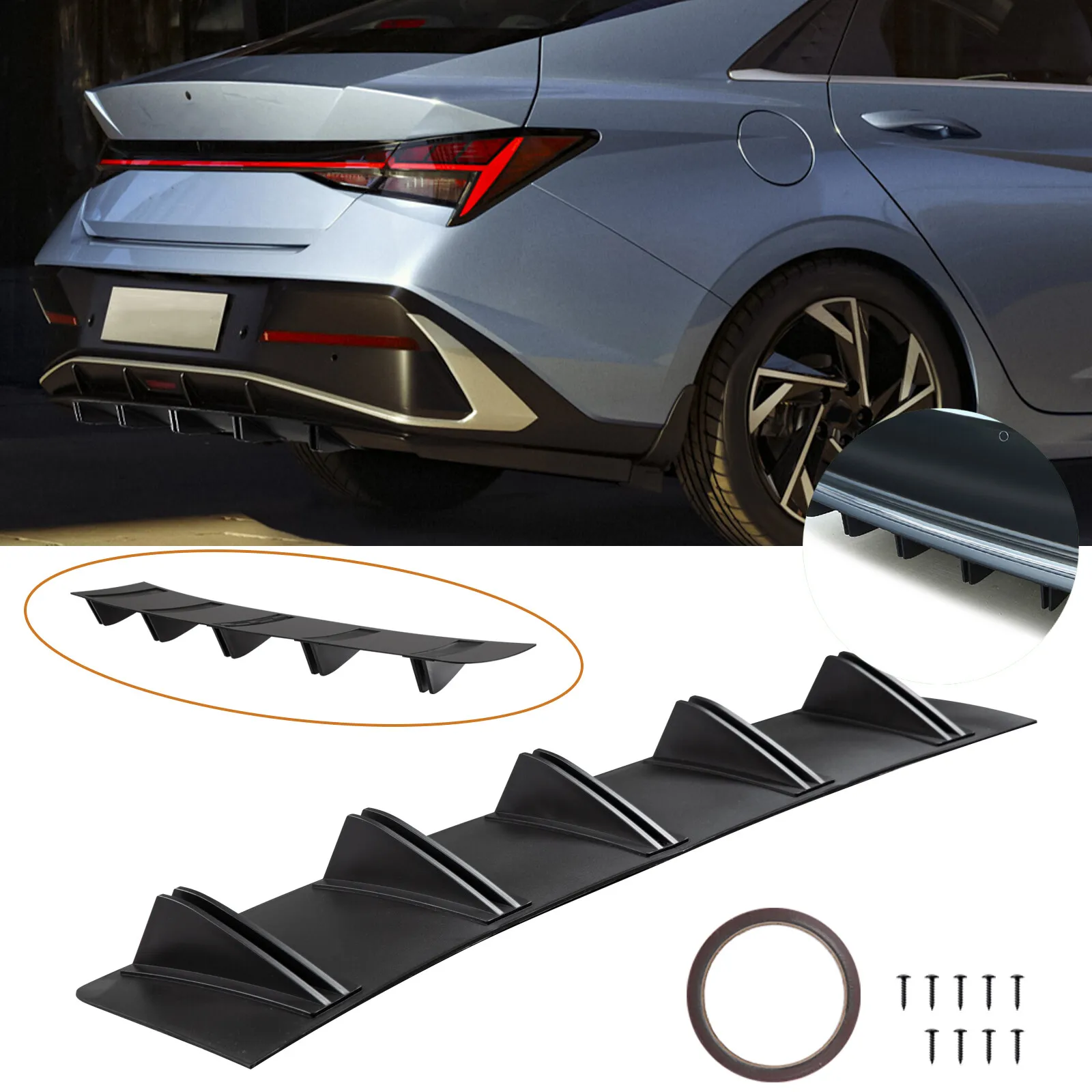 

Matte Black 5 Fins Rear Bumper Diffuser Lip Spoiler Splitter For Hyundai Elantra