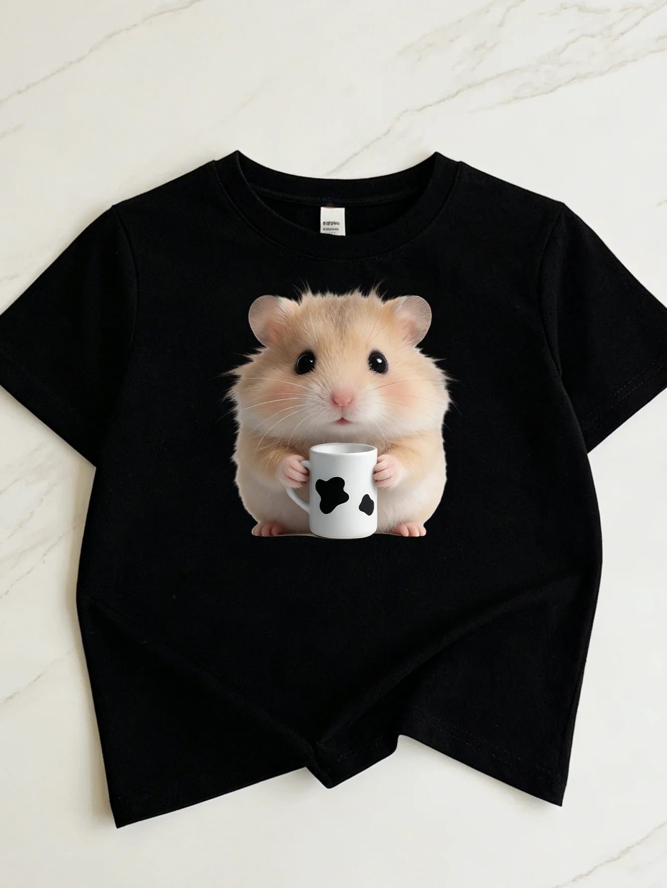 2026 Summer Cute Hamster Print T-Shirt Women Unique Casual Round Neck Funny Short Sleeve Tops