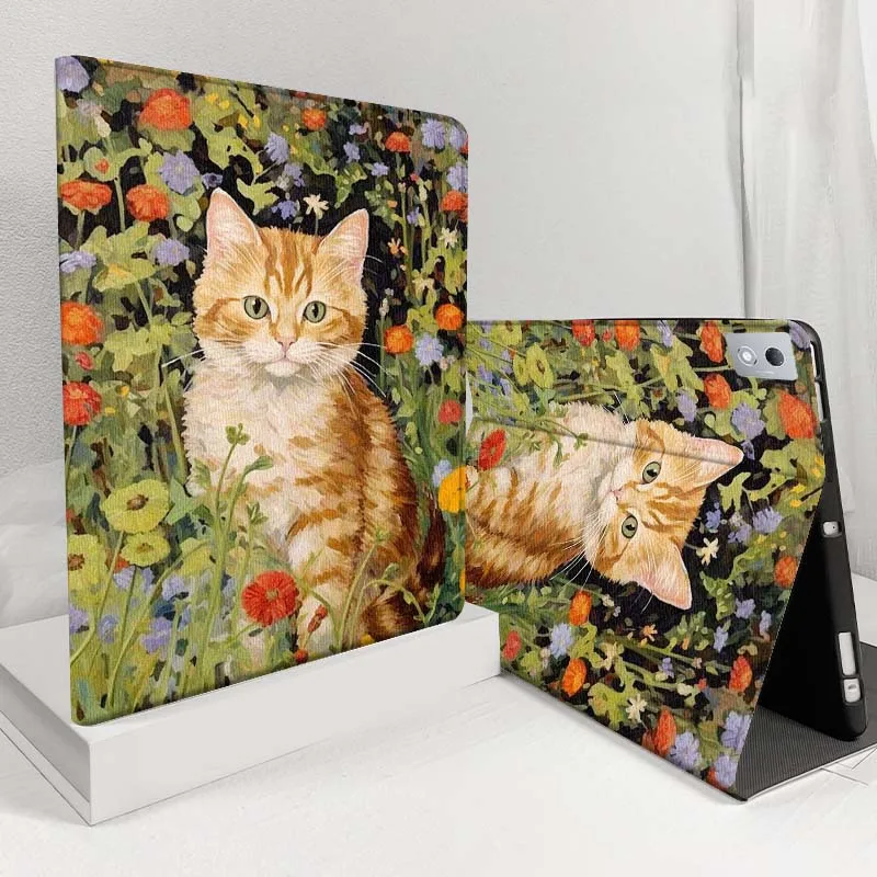 

Чехол для планшета Lenovo Pad Legion Xiaoxin Tab Y700 K10 M10 P11 3rd Pro GT Plus Gen 5G с рисунком кошки и оранжевыми цветами