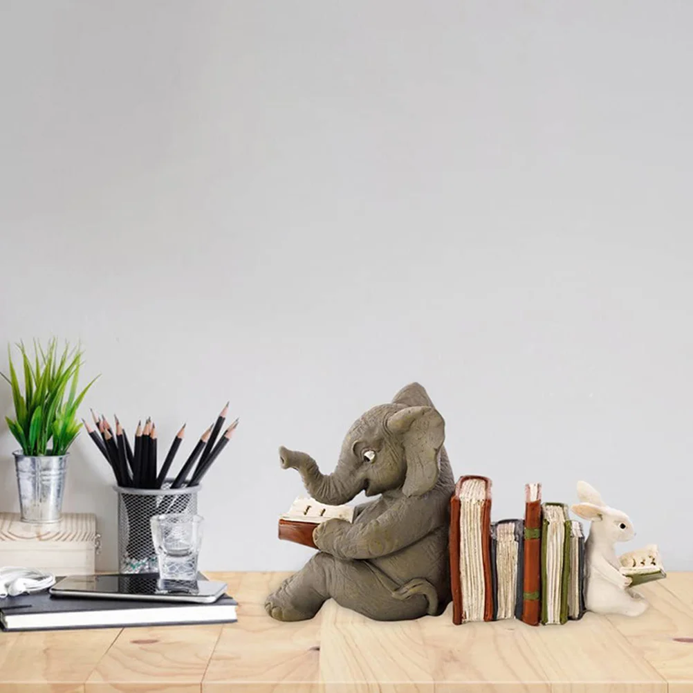 Statue de livre de lecture d'éléphant de lapin en résine réaliste, décoration de maison, jardin, Patio, bureau, Sculpture animale artistique