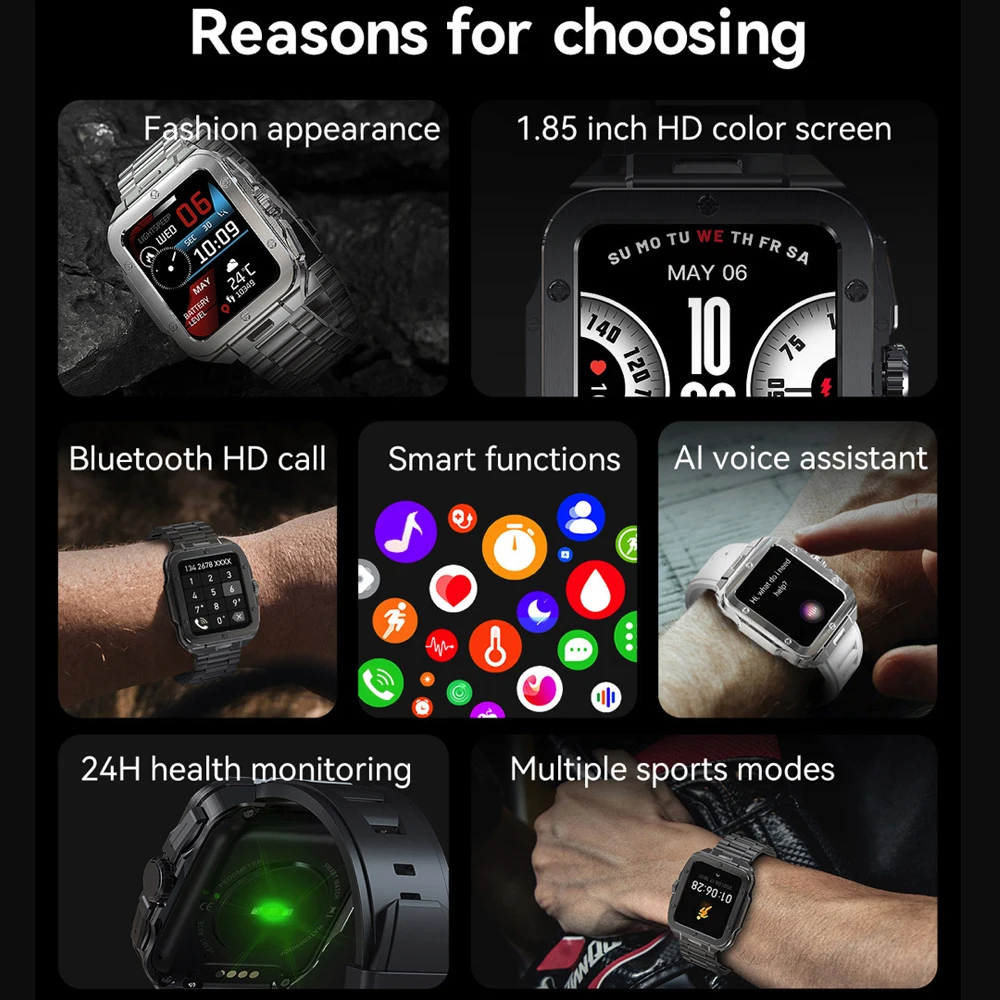 ساعة ذكية للرجال بلوتوث مكالمة Smartwatch AI صوت مساعد الصحة مراقب معدل ضربات القلب جهاز تعقب للياقة البدنية مقاوم للماء ساعة توقيت #2