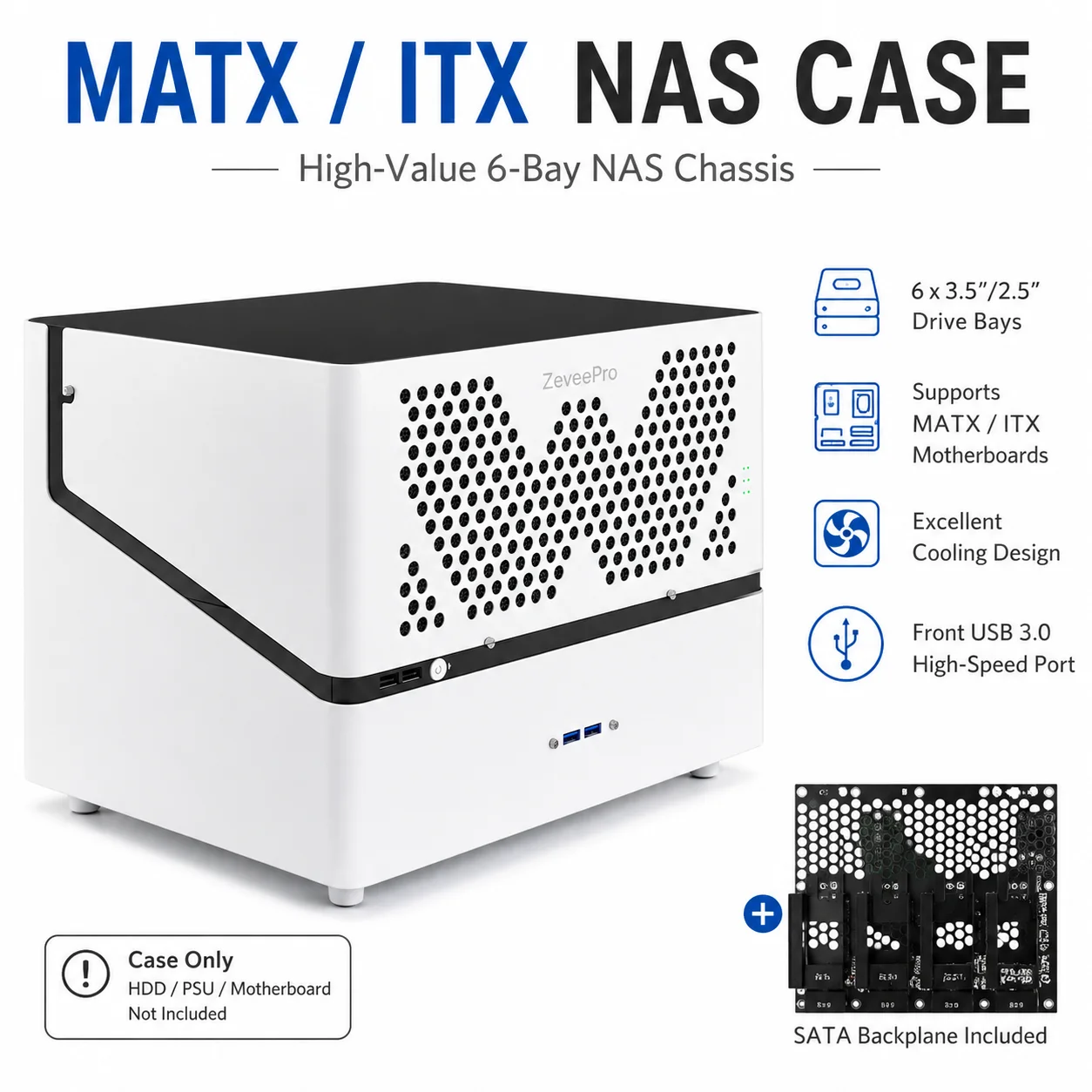 6 Bay NAS Case MATX Micro ATX Server Chassis with SATA Backplane