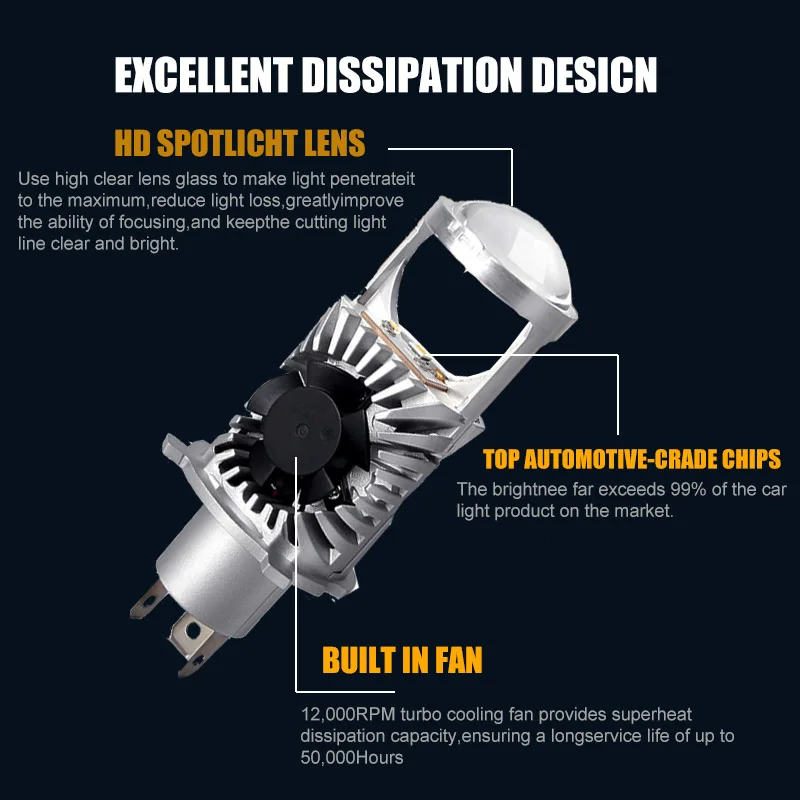 2 قطعة H4 جهاز عرض (بروجكتور) ليد عدسة 30000LM 60 واط Canbus المصابيح الأمامية H4 Bi LED العدسات توربو مروحة أضواء السيارة LHD 6000 كيلو عالية منخفضة مصباح شعاع