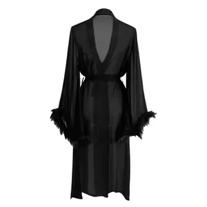 Langarm -Pyjama für Frauen, Seidenfedertrikot, langes Gewand, komfortable Griffe, Hauswäsche, Simulation, Sommer, neu 10 Hauptverkäufe lange Federn - №4