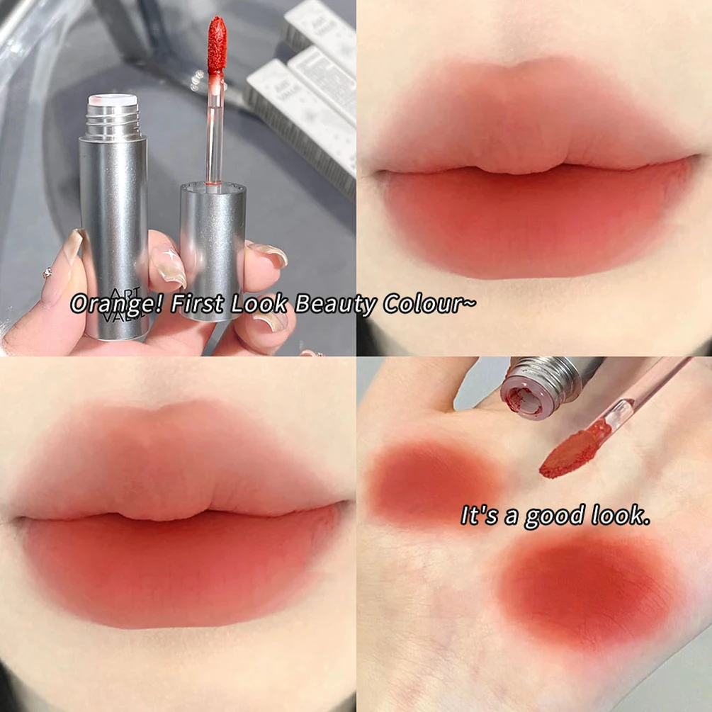 Brillo de labios de tubo plateado, lápiz labial mate desnudo, resistente al agua, larga duración, tinte de labios rojo, barro, terciopelo, esmalte de labios, cosméticos, 6 colores