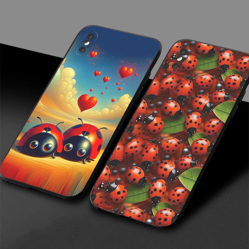 Insect Seven-star ladybug Phone Case For Samsung S24,23,22,30,21,10,9,Ultra,Plus,Lite,FE,5G Black Soft Case