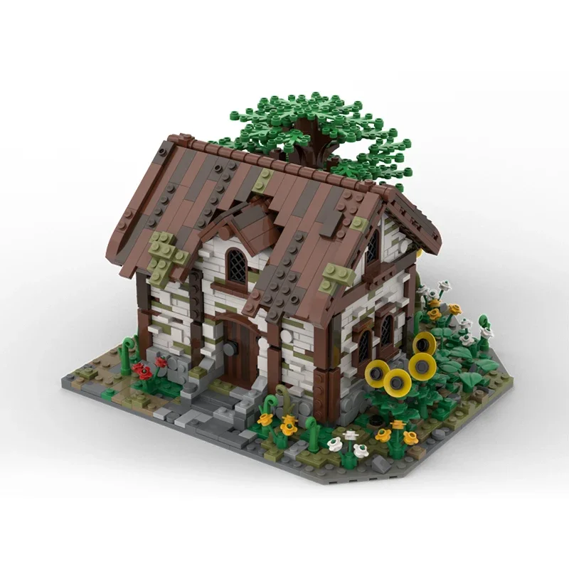 Diorama w stylu wiejskim, średniowieczny dom, ogród, cegły, scena wiejska, bloki, wiejski dom, scena z domem wiejskim, bloki, zamek, moc, architektura, unikalne klocki
