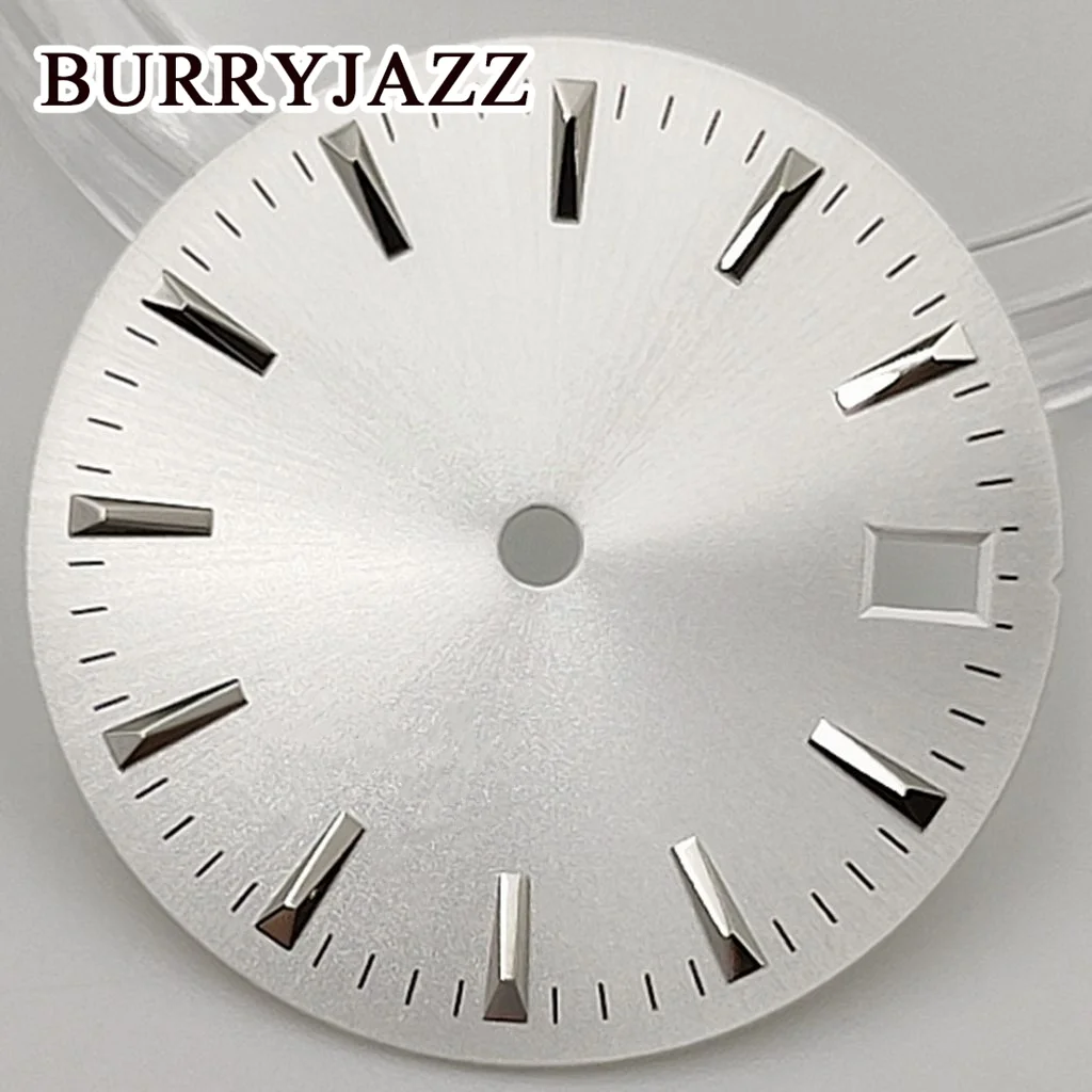 BURRYJAZZ 28.5mm No Logo NH35 Watch Dials Black Blue White Silver Dial Green Luminous Fit 3 O\'clock 3.8 O\'clock Case Crown