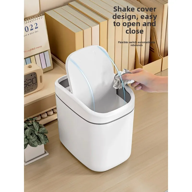 Desktop Trash Can Small Mini Garbage Can Plastic Dustbin with Shake Cover for Home Office Waste Bins Household Cleaning