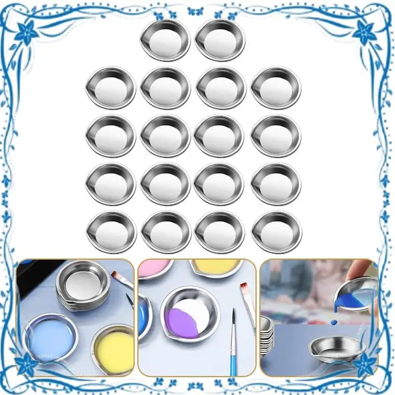 

30 шт. палитра цветов для рисования из нержавеющей стали, с ртом, 2 лотками для рисования, поддоны для макияжа, мини-металлическая краска
