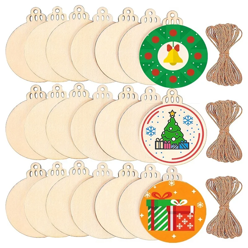 120 Stück Holzscheiben, 8,9 cm, Holz-DIY-Weihnachtsschmuck, unvollendete vorgebohrte Holzkreise zum Basteln, Mittelstücke-Y44A