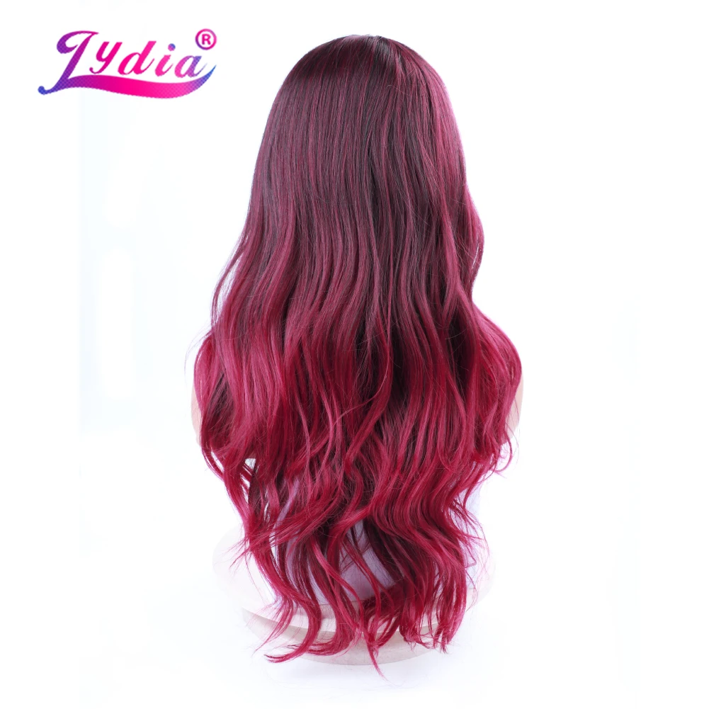 Lydia Long Synthetic Hair Wigs With Straight Free-Side Bang Toppe African American Women Natural Wave 18Inch Black Red Daily Wig