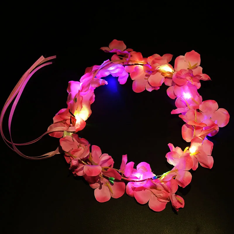 Incandescente fiore fascia LED illumina copricapo hawaiano feste matrimoni fidanzamenti rosa bianca ghirlanda luminosa luci natalizie