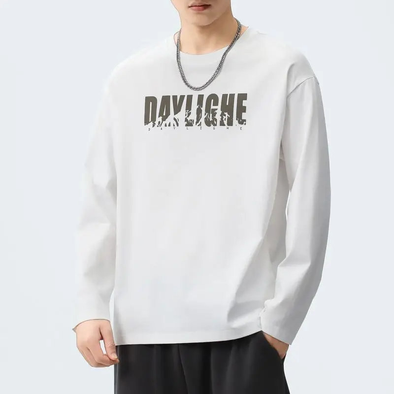 

Spring and Autumn New Men's 2024 Splicing Pullovers O-Neck Printed Letter Fashion Loose and Versatile Casual Long Sleeve Top