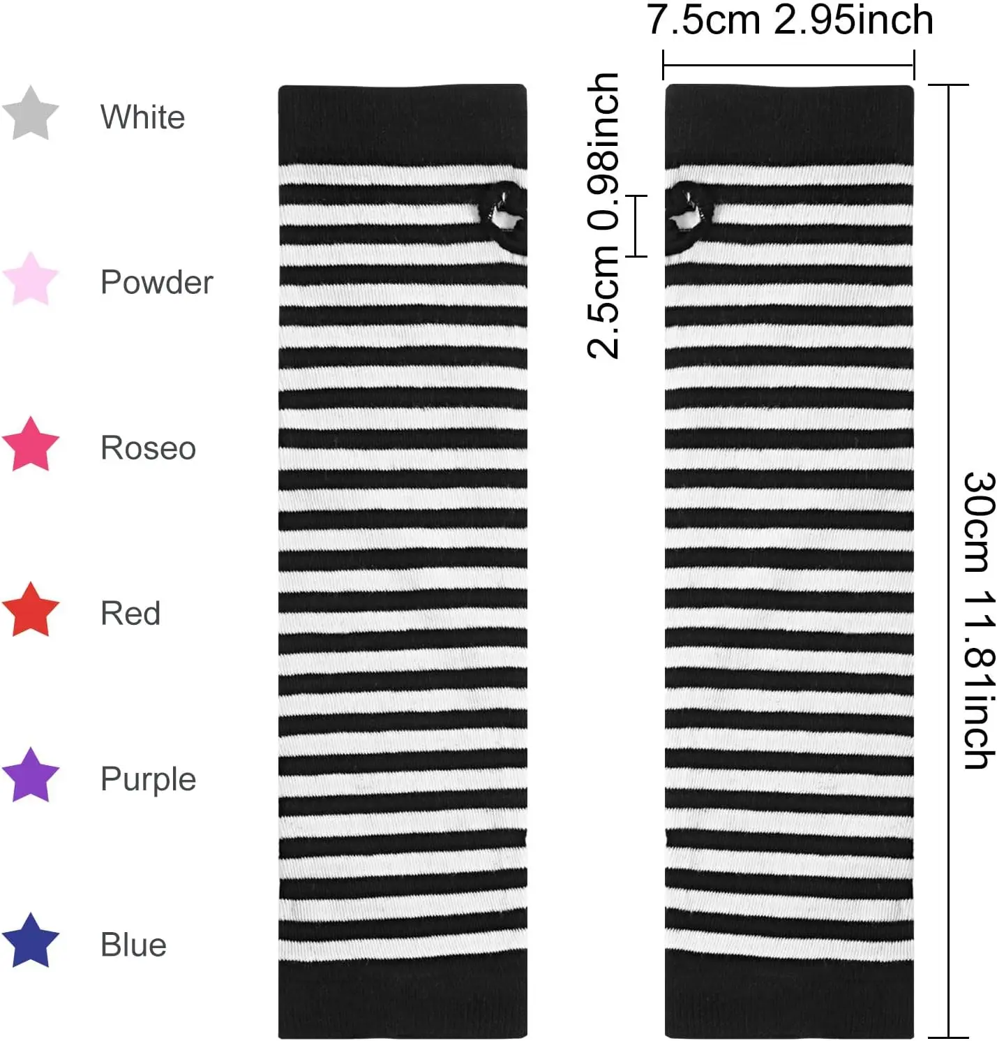 6Pairs Long Fingerless Gloves Women Striped Arm Warmer Punk Gothic Rock Y2k Emo Scene Striped