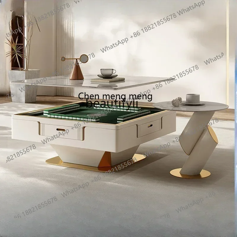 

new style Light Luxury Stone Plate Lifting Coffee Table Mahjong Table Dining Table Double-Use Mahjong Machine Multifunctional ss