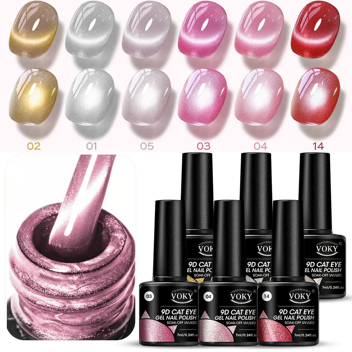 El esmalte de uñas magnético transparente holográfico brillante pulido en gel de ojo de gato de piedra de cristal de 6 piezas es un regalo para mujeres.