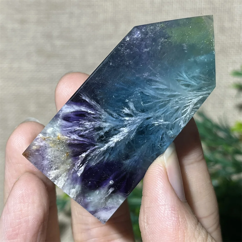 Natural Crystal Fluorite Feather Tower Point Wand Stone Quartz Decoration Reiki Gemstone High Quality Beauty Healing Home