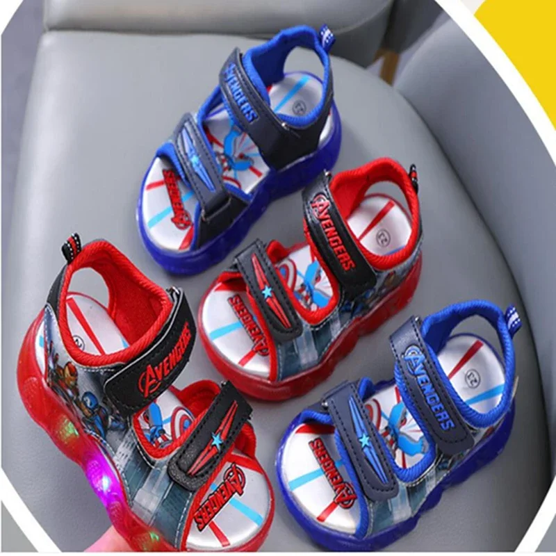 Kids Girls Summer Shoes Led Light Luminous Sandals Toddler Boys Cartoon Captain America Slippers Sport Running Baby Beach Shoes