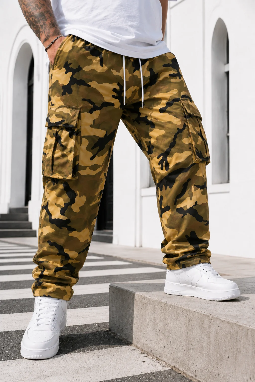 plus Size Men's Camouflage Work Pants with Foldover Pockets And Adjustable Waist Cord for Casual Wear Comfortable Design for Dai view 4