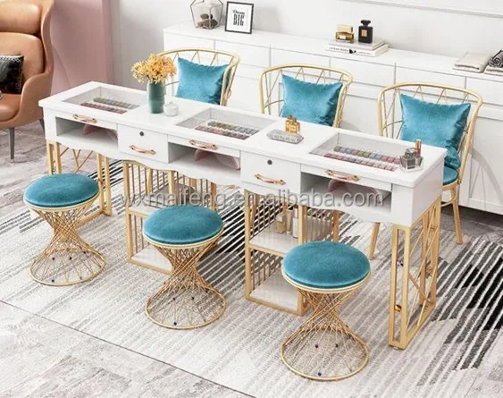 Beauty Salon Furniture Metal Marble Manicure Nail Table for Salon