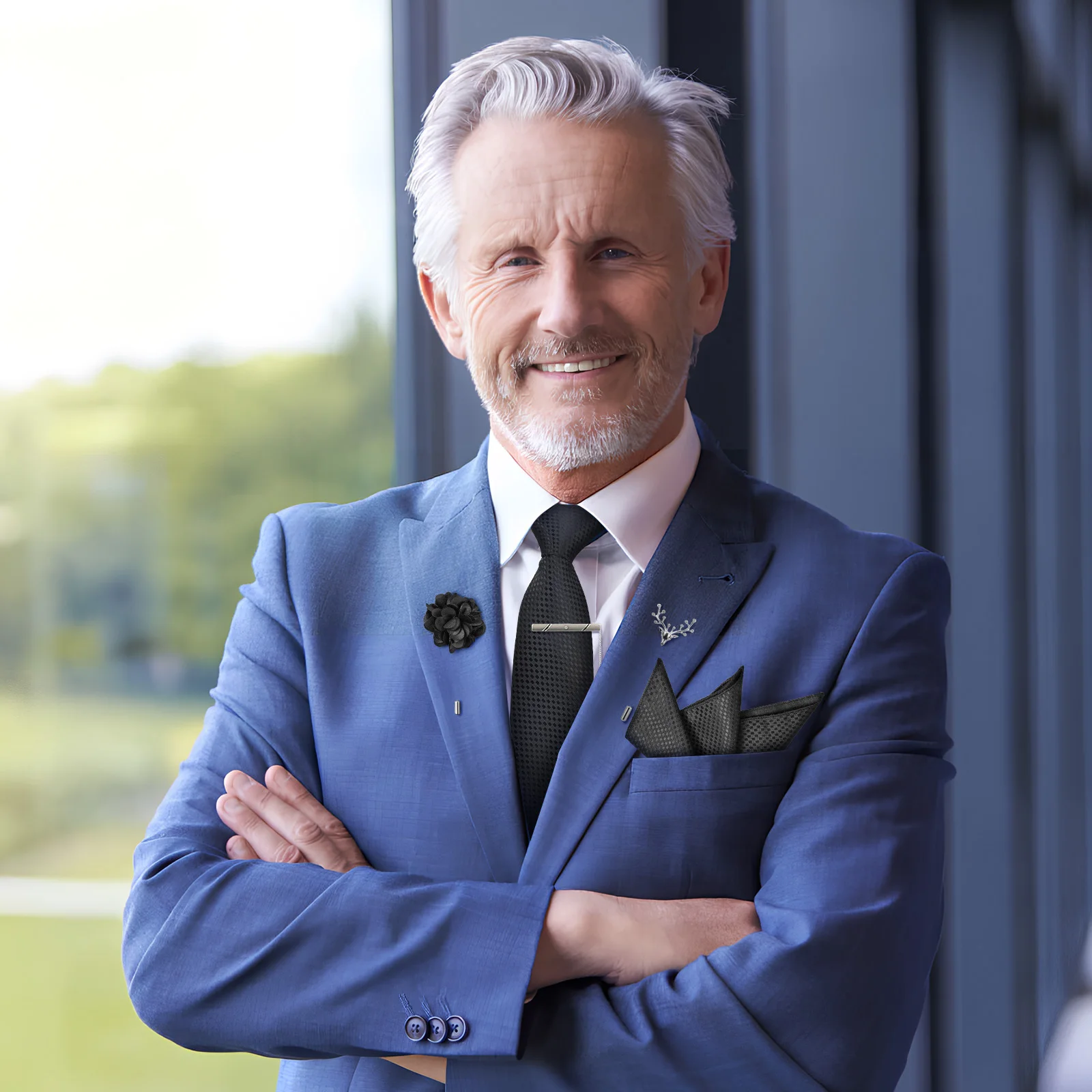 

5Pcs Tie Sets for Men Premium Necktie and Pocket Square Set with Lapel Pins Brooches for Formal Events Conferences Special