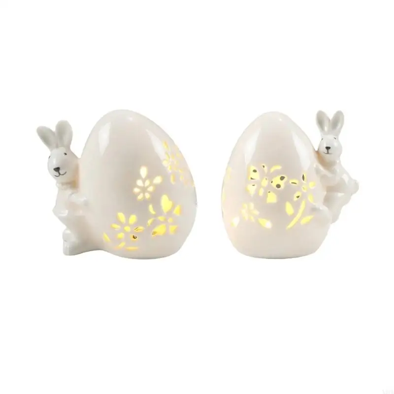 

X9FA Easter Rabbit Hollow Lamp Decoration LED Ceramic Easter Eggs Night Light