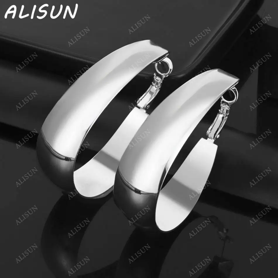 

ALISUN 925 Sterling Silver 35mm Wide Water Drop Hoop Earrings For Women Grace Jewelry Trend Fashionable Birthday Party Gifts