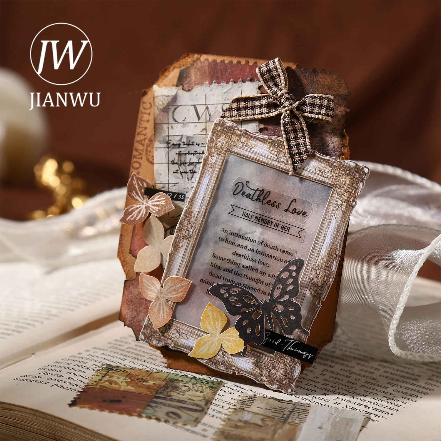 JIANWU 잊혀진 답장 시리즈 빈티지 꽃 풍경 펀칭 콜라주 재료 종이 크리 에이 티브 정크 저널 편지지