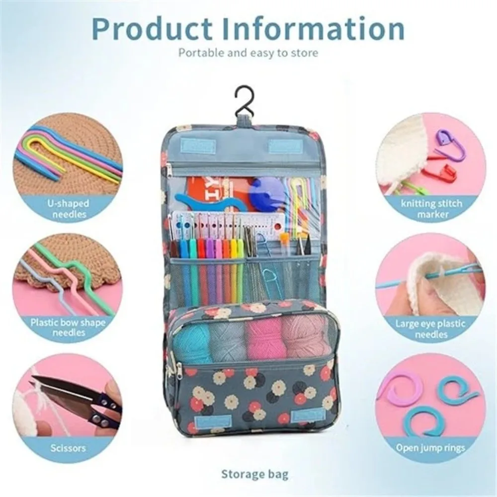 

130pcs/set Weaving Accessories Complete Set Crochet Kit with Storage Bag 12 Rolls Yarn Knitting Crochet Hook Set DIY Multi-size