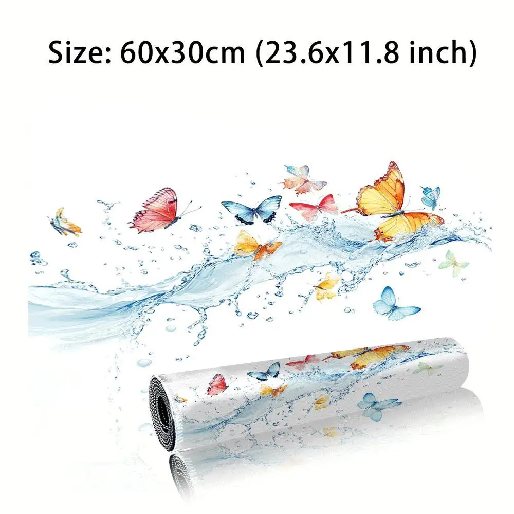 1pc Butterfly and Splash Water Design Desk Mat, Multi-Functional Computer Mouse Pad, with Non-Slip Rubber Base, for Home and Off