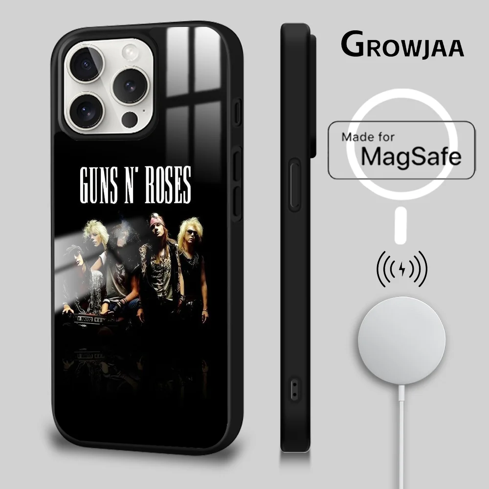 G-Guns N- R-Roses Band Phone Case For iPhone 16 15 14 13 12 11 Pro Max Plus Mini Magsafe Mirror Wireless Magnetic Cover