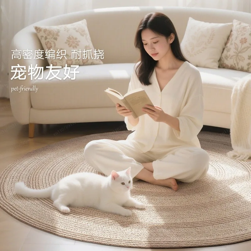 Jute Non Glue Rug Waterproof Odorless for Living Room Villa Non Slip Mat Stain Durable Scratch Resistant