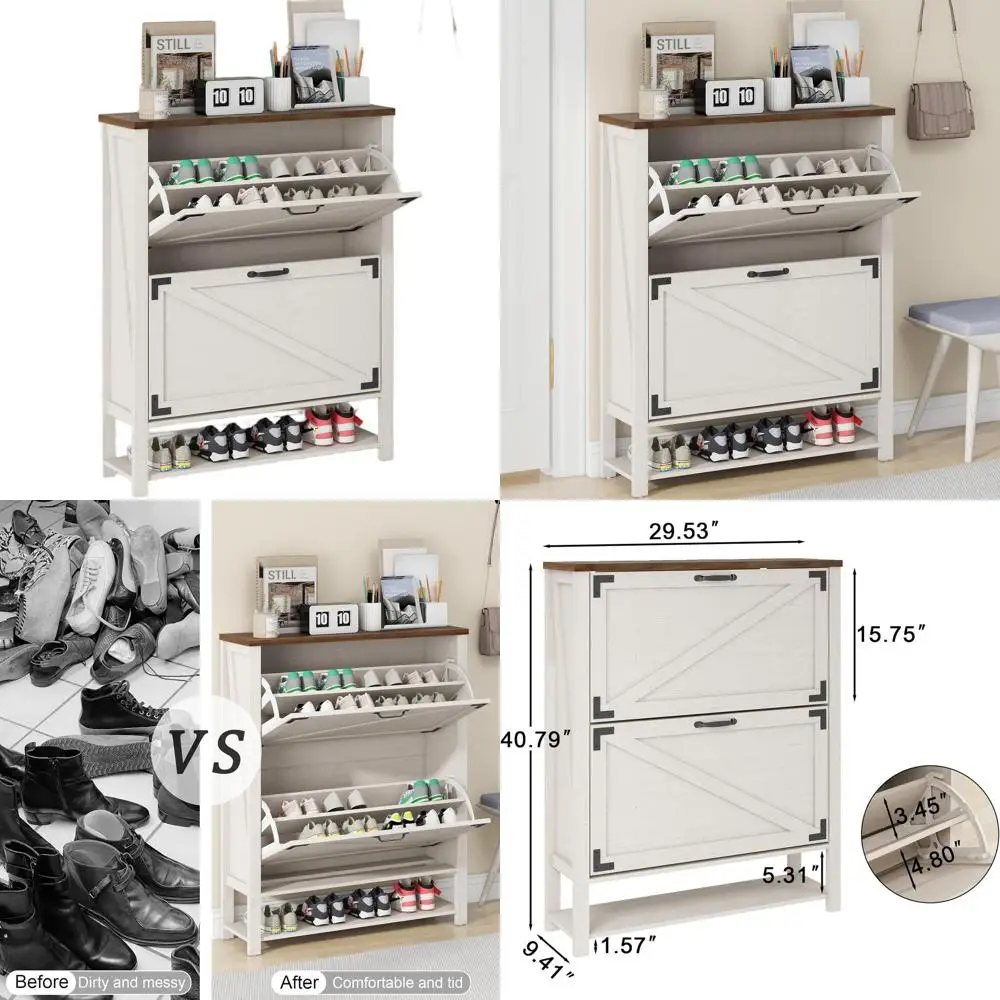 

Узкий деревянный шкаф для обуви с двойными дверцами, подходит для прихожей и коридора, белый цвет