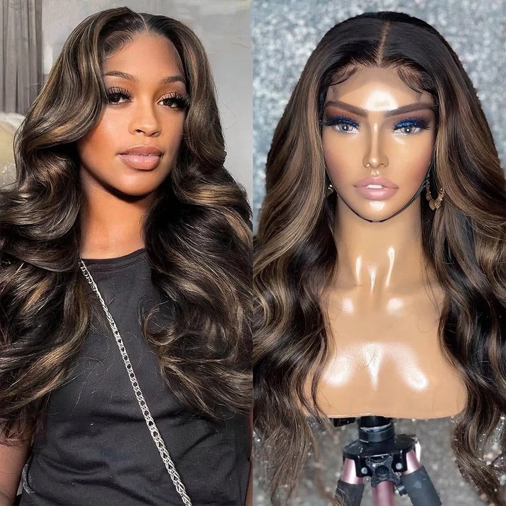 

FB 30 Highlight Body Wave Remy Hair Long Inches 13x6 HD Transparent Front Lace Wig 200 Density Brazilian human hair for women