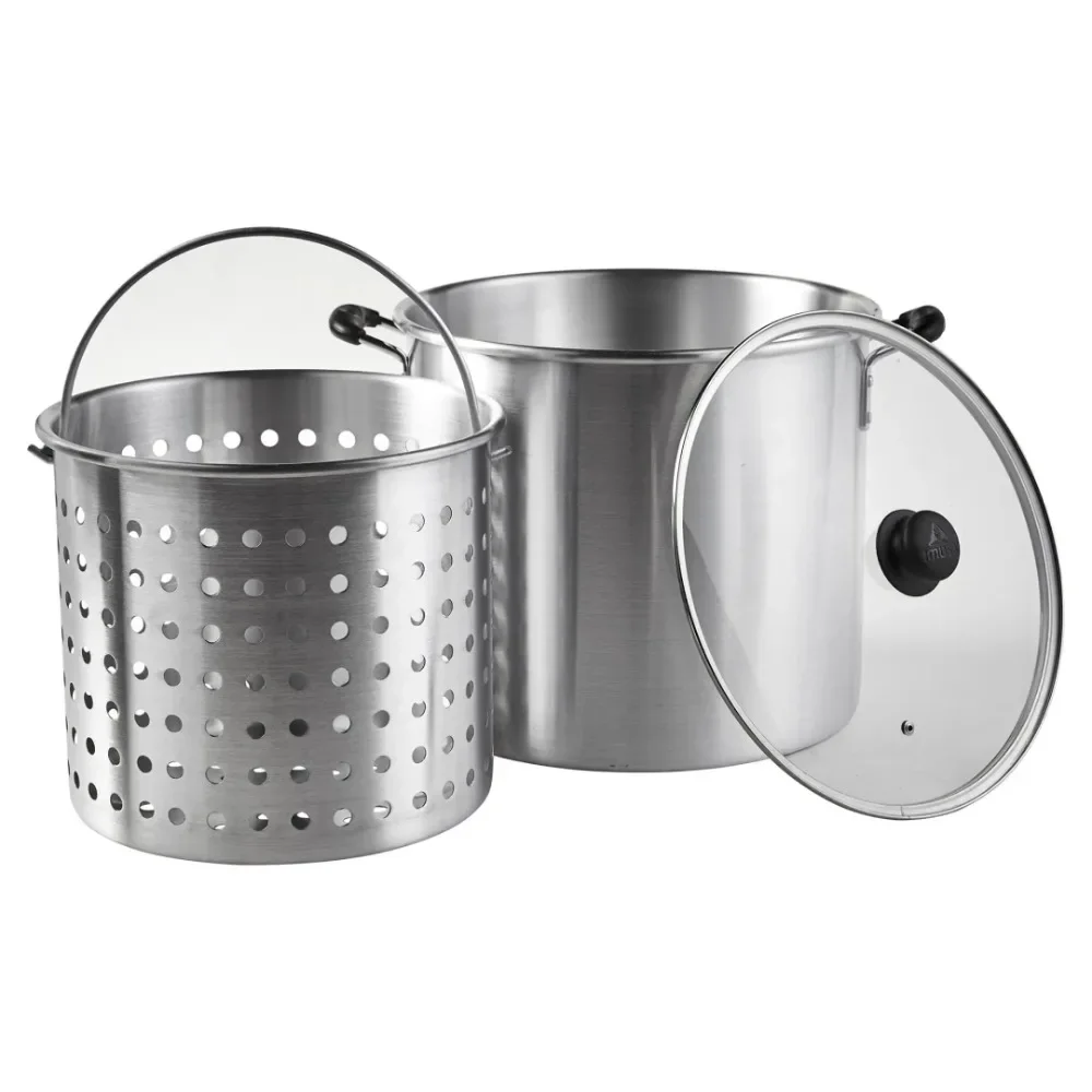 Aluminum 32 Quart Steamer Pot with 21-Quart Basket Glass Lid Kitchen