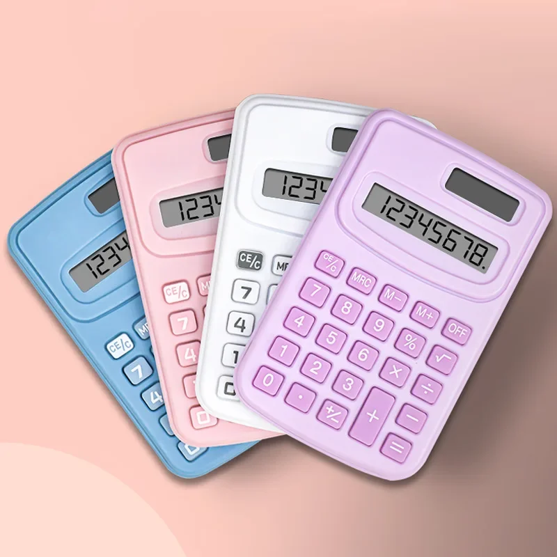 Small Solar Calculator Portable Calculator Cute 8 Digits LCD Electronic Home Office Calculator for Kid Primary School Calculato