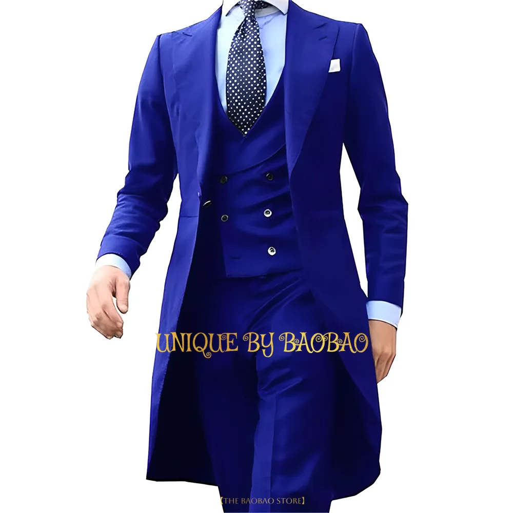 Traje de 3 piezas para hombre (chaqueta + chaleco + pantalones), azul marino, boda real, novio, concierto, citas, fiesta en la playa de verano,