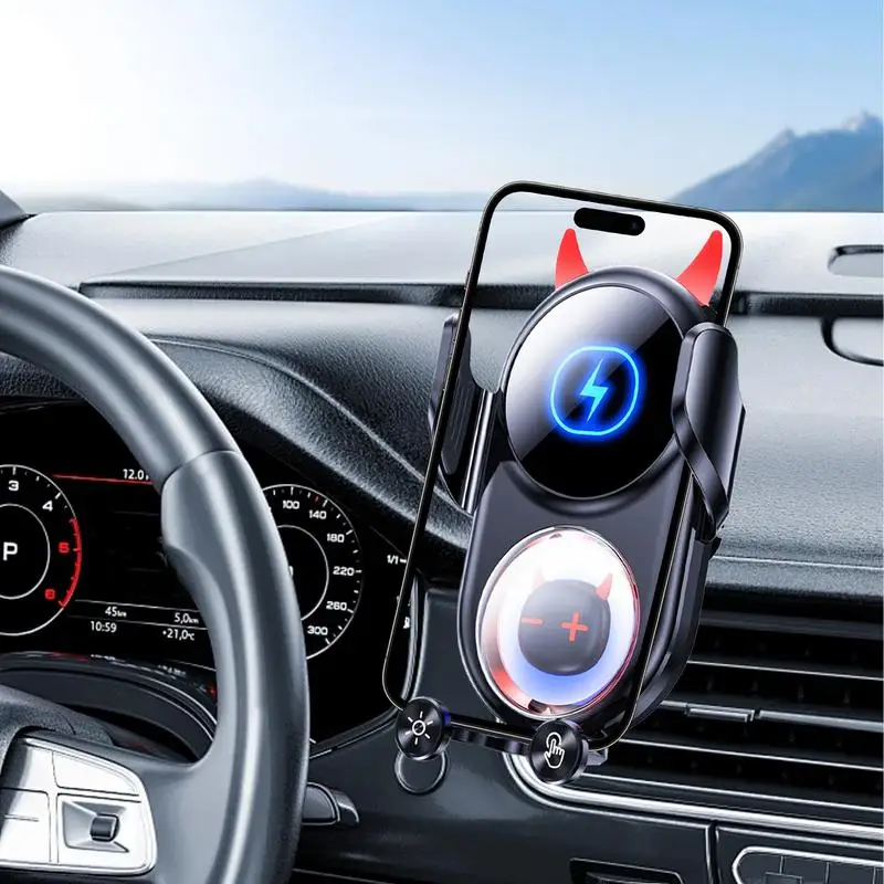 Car Charging Phone Holder 360-Degree Rotatable Devil Car Charger Anti-Shaking Funny Phone Stand Decorative Phone Holder For