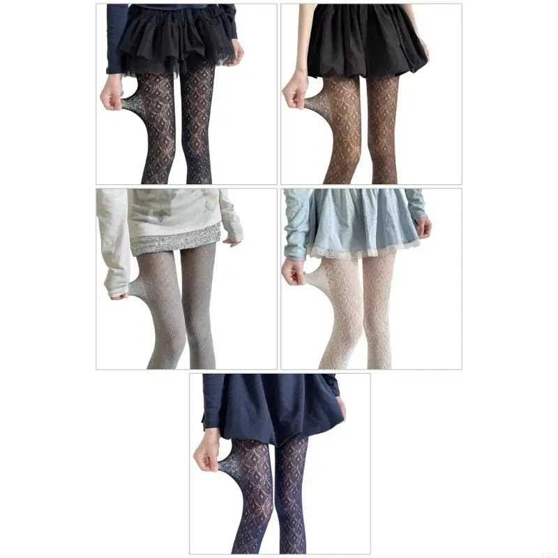 L5YC Hollowout Lace Sheer Pantyhose Stretchy Nylon Slimming Fashion Tights Hosiery