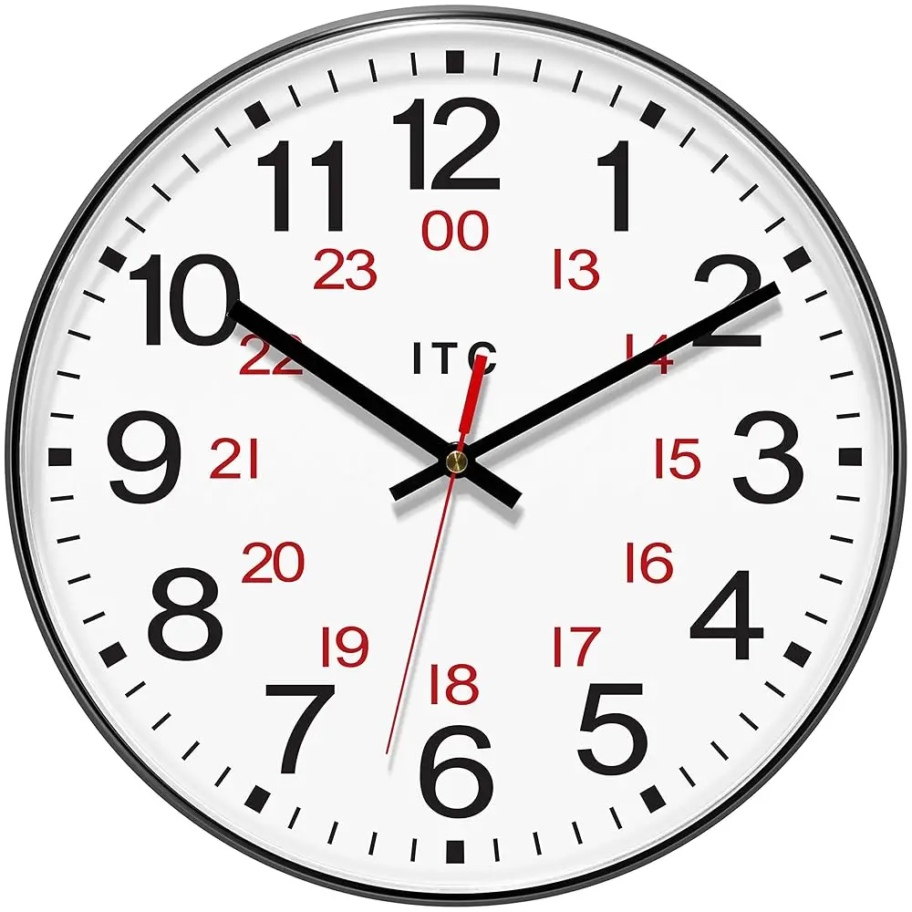 

Combination 12/24 Hour 12 H Round Non-Ticking Silent Battery Operated Easy To Read Clo For Office, Classroom, School